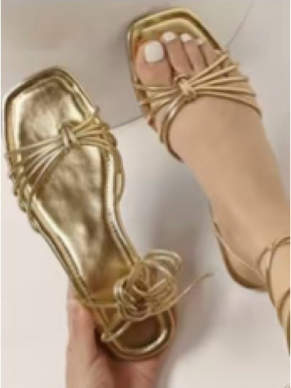 Metallic Gold Lace-Up Women's Sandals